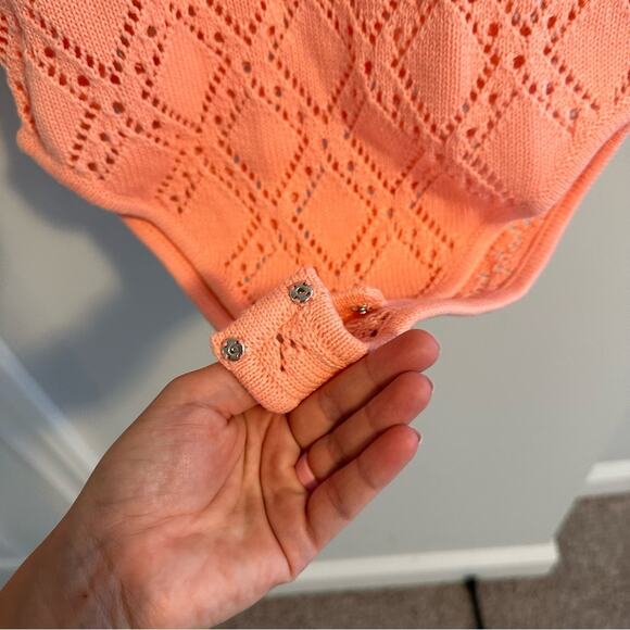 NWT LoveShackFancy Pink Cotton Eyelet Crochet Strawberry Bodysuit Small - Picture 9 of 16